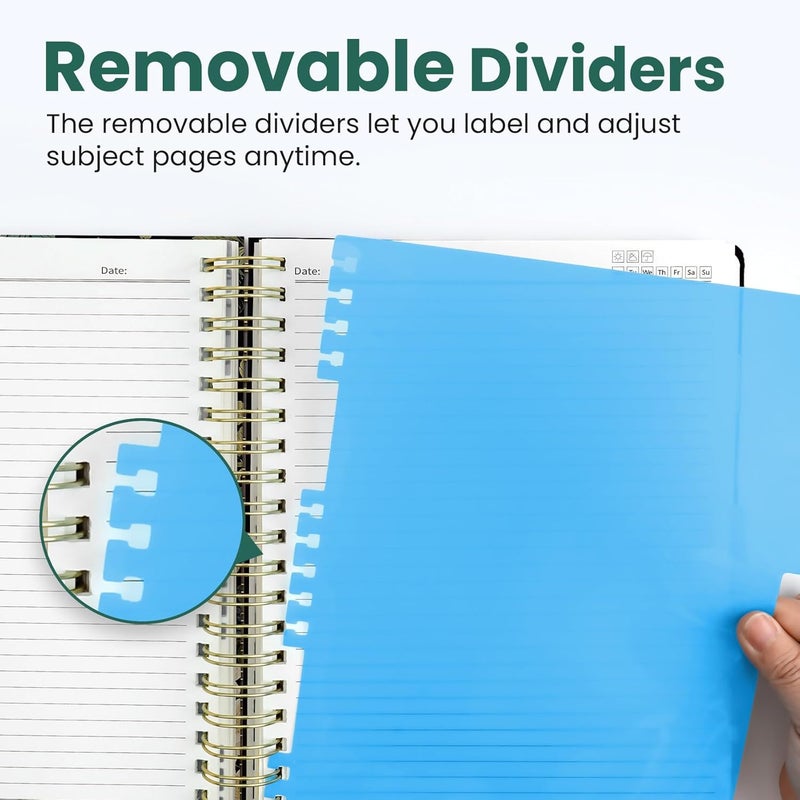 Taja Large Spiral Lined Notebooks for Work with Removable Dividers & Tabs, 8.5"x11" Pretty Hardcover 5 Subject Notebook Journal for Women, College Ruled, Perfect for Study & Office Organization, 280 Pages,Forest Botanica - Image 4